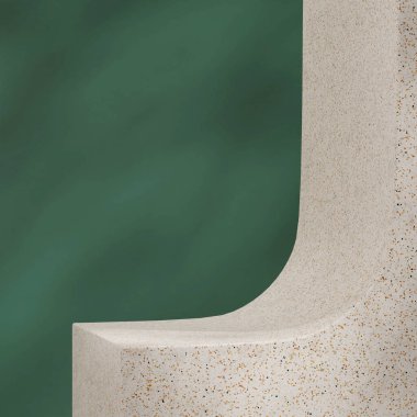 minimal 3d render mockup of terrazzo podium in square with green background