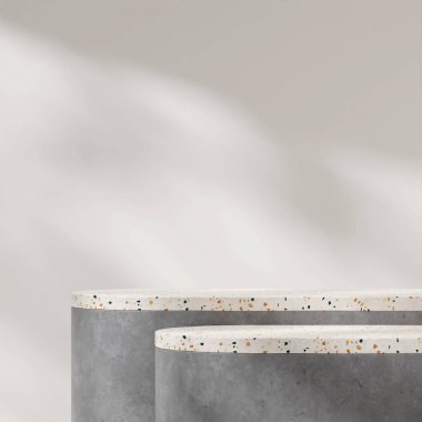 Minimal terrazzo and concrete texture podium steps in square 3d rendering background mockup
