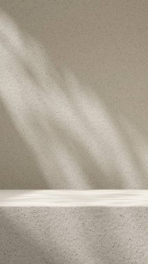 Simple natural ceramic texture empty scene with sunlight 3d rendering mockup template in portrait