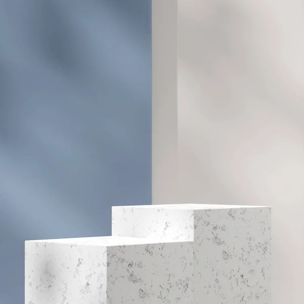 Rendering Mock Template Marble Podium Square Blue White Background — Fotografia de Stock