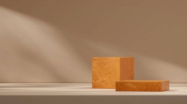 3d rendering template mockup scene wood block texture podium in landscape with brown wall