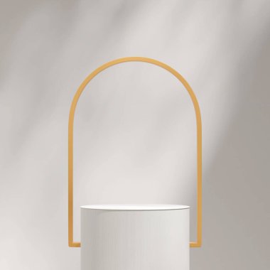 Minimal 3d rendering image mockup white podium in square with yellow arch backdrop