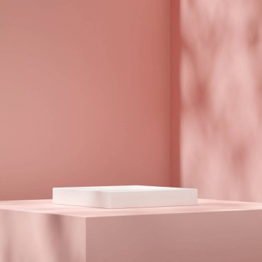 Minimal 3d rendering mockup template white podium in square with pink wall background