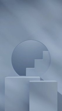 3D görüntüleme gölgesi mavi renk boş sahne podyumu merdiven arkaplanı ile portrede