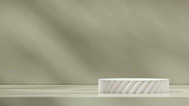 Beyaz podyum 3d 'nin en az yeşil, boş sahnesi, manzara içindeki modelleme şablonu