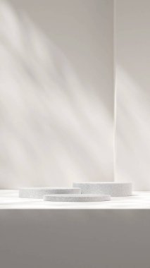 En az boş sahne 3d tasvir edilmiş granit desenli podyum ürünü portre beyaz arka planda