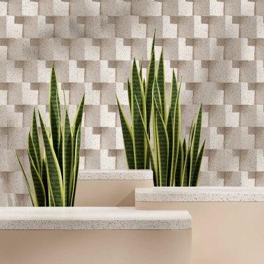 Podyum terrazzo deseninin 3 boyutlu modelleme şablonu yılan bitkisiyle kare şeklinde.