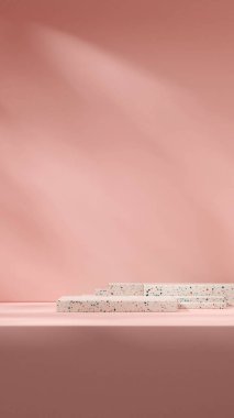 En az pembe renkli kahverengi terrazzo desenli podyum 3D portre.