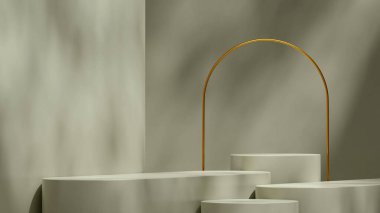 3D biçimlendirme alanı sessiz yeşil silindir manzarada altın kemer ve gölge arkaplan ile