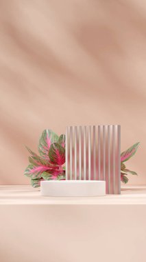 Buzlu cam ve kırmızı Çin lehçesi 3D resim portrede boş beyaz bir podyum oluşturur.