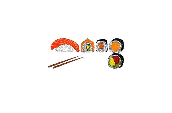Ilustrowane Sushi Izolowane Białym Tle — Zdjęcie stockowe