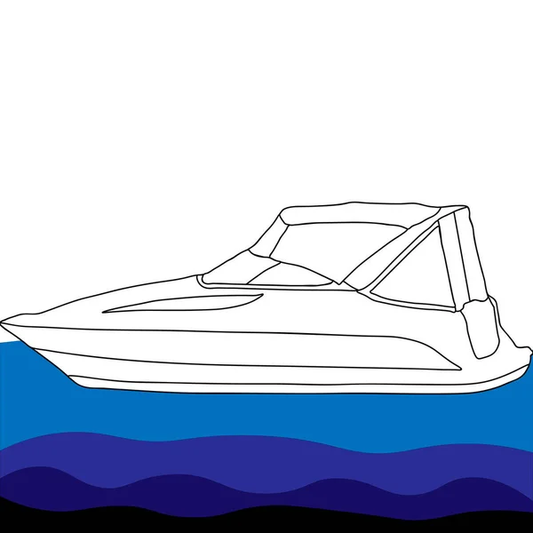 Motor Boat Water Sketch White Background — Vetor de Stock