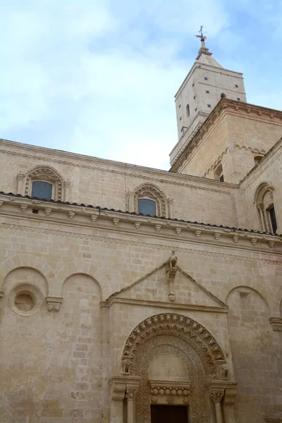 Sassi Matera Seen Murgia Timone Viewpoint Front Sasso Caveoso Duomo — Stock Photo, Image