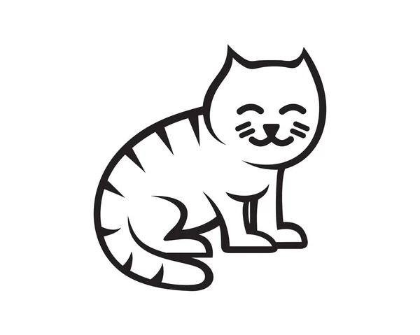 Smiling Cat Sitting Gesture Illustration Silhouette Style — Vetor de Stock