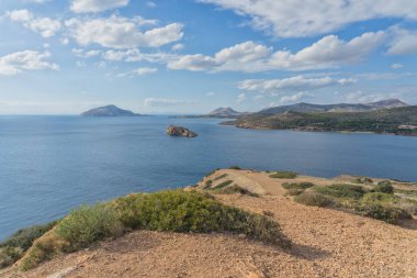 Poseidon Tapınağı, Sounion, Yunanistan 'dan Myrtoan Denizi manzarası