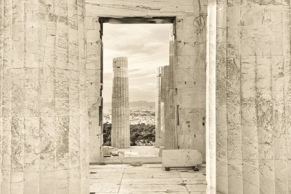 Mirando Través Las Ruinas Acrópolis Sepia Grecia — Foto de Stock