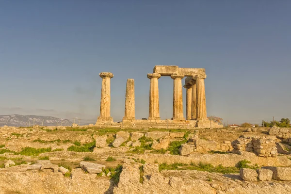 Tájkép Temple Apollo Korinthosz Görögország — Stock Fotó