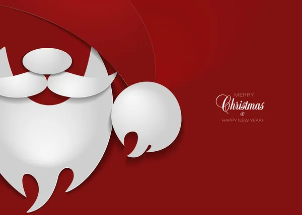 Bannière de Noël avec chapeau de découpe en papier 3D, moustache, barbe du Père Noël — Image vectorielle
