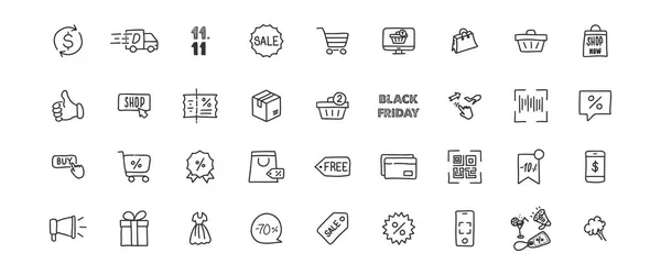 36 one line hand drawn icons for e-commerce, online shopping — Stock Vector