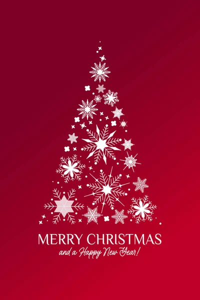 Καλά Χριστούγεννα και Ευτυχισμένο το Νέο Έτος φόντο με χριστουγεννιάτικο δέντρο από νιφάδες χιονιού — Διανυσματικό Αρχείο