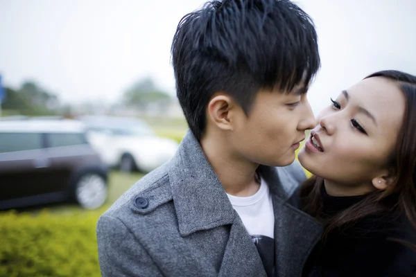 Casal beijando no parque — Fotografia de Stock