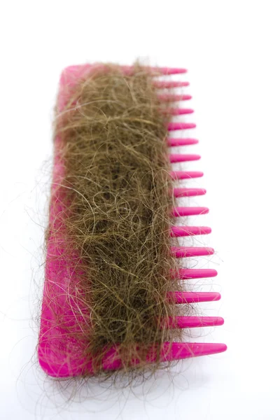 Hair on a pink comb. — Stock Photo, Image