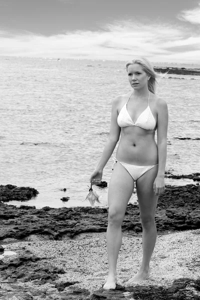 Modelo de pé na praia — Fotografia de Stock