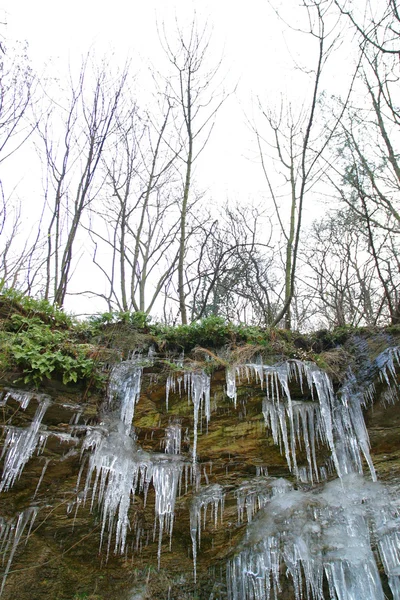 Icicles forming on rocks — Stock Photo, Image