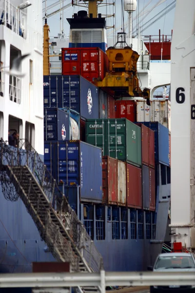 Cargo ships at harbor Stock Image