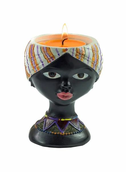 Candle holders afro woman face — Stock Photo, Image