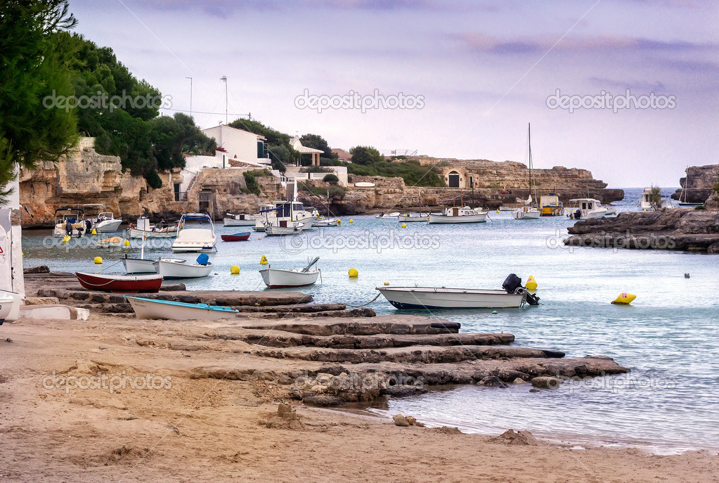 Boats on a sea loch, Menorca