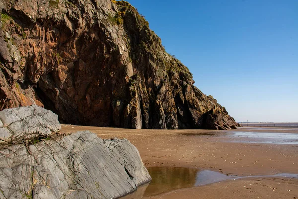 Cliff Faces Caves Sandyhills Beach Spring Sunshine Sandyhills Dumfries Galloway — Stock Photo, Image