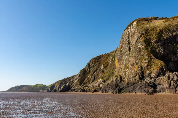 Cliff Faces Caves Sandyhills Beach Spring Sunshine Sandyhills Dumfries Galloway — Stock Photo, Image