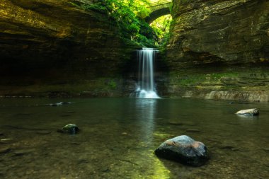 Bir yaz sabahı çağlayan şelale. Matthiessen Eyalet Parkı, Illinois, ABD.
