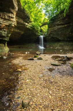 Bir yaz sabahı çağlayan şelale. Matthiessen Eyalet Parkı, Illinois, ABD.