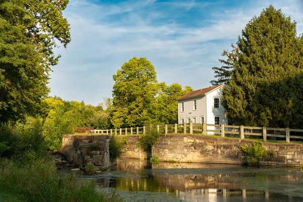 Locktenders House Canal Lock Historic Illinois Michigan Canal Sunset Approaches — Stock Photo, Image