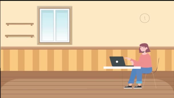 Женщина Работает Ноутбуке Комнате — стоковое видео
