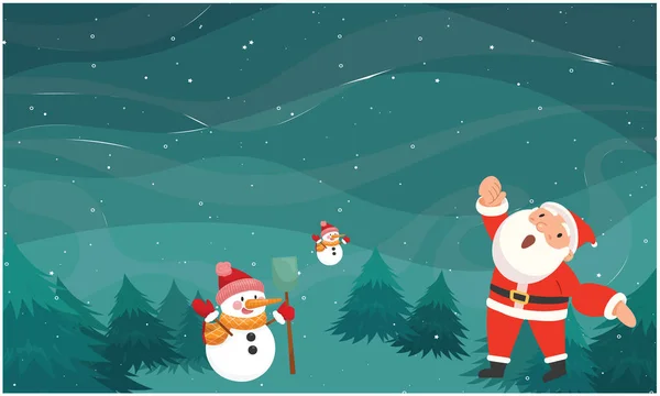 Santa Claus Playing Snowman Park Christmas — Stockvektor