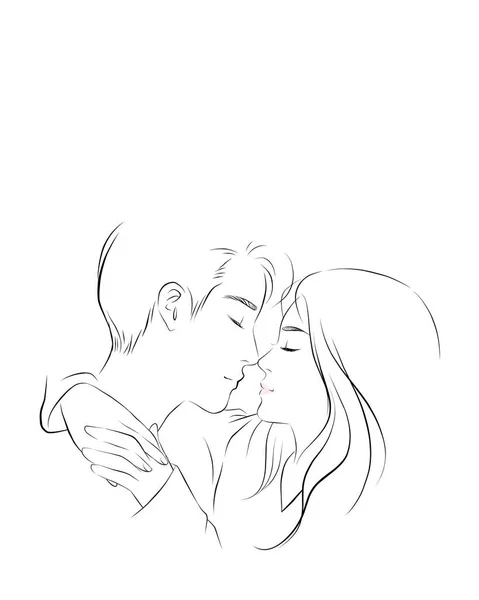 Jeune Couple Amoureux Femme Embrassant Homme Avec Une Expression Amour — Image vectorielle