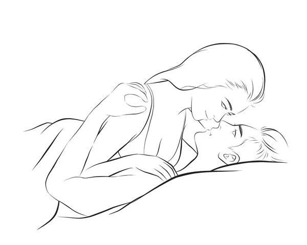 Amoroso Jovem Casal Abraço Beijo Juntos Ilustração Vetorial Desenhos Animados — Vetor de Stock