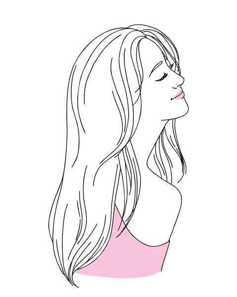 Dívka Tvář Dlouhé Vlasy Portrét Izolované Bílém Pozadí Ručně Kreslená — Stockový vektor