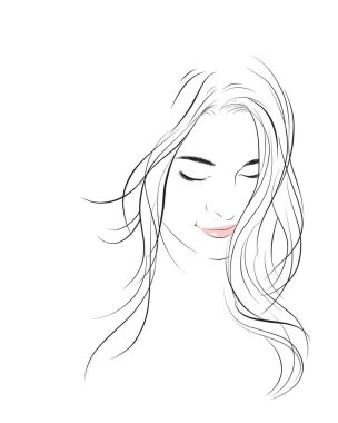 Beauty Woman Portrait. Closeup Of Beautiful Happy Girl With Perfect Smile, White Teeth Smiling. vector illustration isolated cartoon hand drawn. Line art