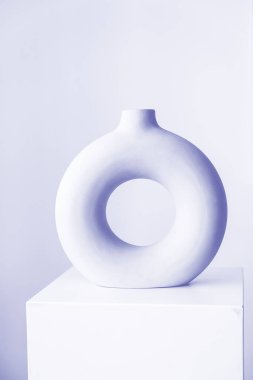 Yeni 2022 trend Çok Peri rengi. Moda renklerinde şık bir ev dekoru. Seramik vazo. Metin için alanı kopyala