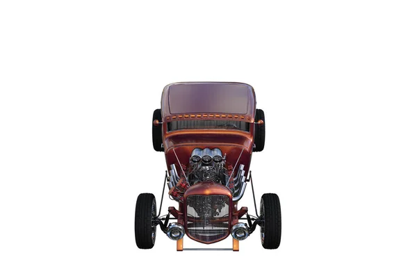 パワフルなエンジンとワイドタイヤを搭載した抽象レトロなスポーツカーのイラスト 3Dレンダリング図 — ストック写真
