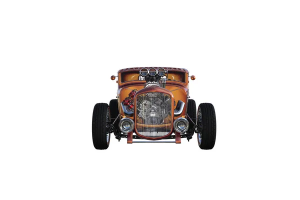 パワフルなエンジンとワイドタイヤを搭載した抽象レトロなスポーツカーのイラスト 3Dレンダリング図 — ストック写真