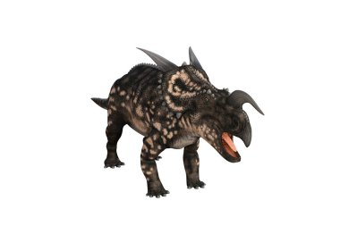 Einiosaurus farklı açılarda ve beyaz arkaplan üzerinde oluşturulan pozlar, üç boyutlu resimleme.