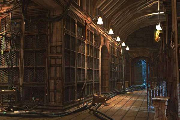 Old Library Energy Preload Complete Scene Background Rendering Illustration — Stock fotografie