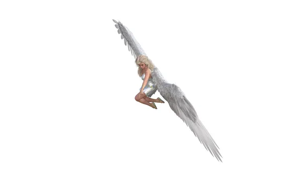 Angel Pózol Képeidhez Angyal Figura Szárnyak Repülő Pózok Elszigetelt Fehér — Stock Fotó