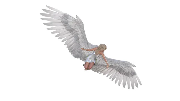 Angel Poseert Voor Foto Engelbeeldje Met Vleugels Vliegende Houdingen Geïsoleerd — Stockfoto