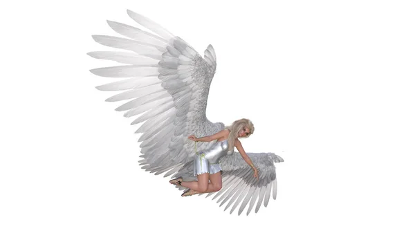 Angel Poseert Voor Foto Engelbeeldje Met Vleugels Vliegende Houdingen Geïsoleerd — Stockfoto